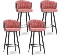 Sgabelli da Bar Sgabelli da bar, sedie da bancone for la colazione, sgabelli alti, seduta imbottita in velluto, girevole a 360°, cucina con poggiapiedi for isola, pub, bistrot(Pink 4 Pcs,Black Leg)