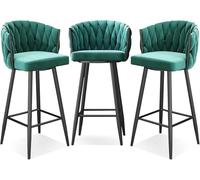 Sgabelli da Bar Sgabelli da bar, sedie da bancone for la colazione, sgabelli alti, seduta imbottita in velluto, girevole a 360°, cucina con poggiapiedi for isola, pub, bistrot(Green 3 Pcs,Black Leg)