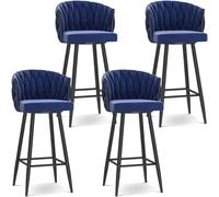 Sgabelli da Bar Sgabelli da bar, sedie da bancone for la colazione, sgabelli alti, seduta imbottita in velluto, girevole a 360°, cucina con poggiapiedi for isola, pub, bistrot(Blue 4 Pcs,Black Leg)