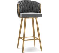 Sgabelli da Bar Sgabelli da bar, sedie da bancone for la colazione, sgabelli alti, seduta imbottita in velluto, girevole a 360°, cucina con poggiapiedi for isola, pub, bistrot(Grey 1 Pcs,Gold Leg)
