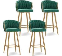 Sgabelli da Bar Sgabelli da bar, sedie da bancone for la colazione, sgabelli alti, seduta imbottita in velluto, girevole a 360°, cucina con poggiapiedi for isola, pub, bistrot(Green 4 Pcs,Gold Leg)