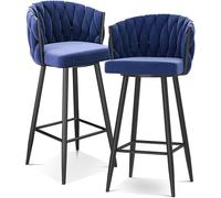 Sgabelli da Bar Sgabelli da bar, sedie da bancone for la colazione, sgabelli alti, seduta imbottita in velluto, girevole a 360°, cucina con poggiapiedi for isola, pub, bistrot(Blue 2 Pcs,Black Leg)
