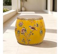 Sgabelli Decorativi Da Giardino Per Esterni, Sgabello A Tamburo In Legno | Modello Smaltato E Dipinto A Mano, Membrana In Pelle Bovina, Base Stabile, Per Soggiorno, Balcone E Giardino(5-Yellow)