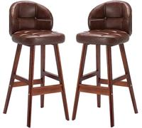 Sgabelli Moderni, sgabelli da Bar Vintage con Pelle Imbottita in Pelle PU e Gambe in Legno, Sedia a Back Sgabello per bancone da Cucina, Sala da Pranzo, caffè (marrone-2ps, 73 cm)