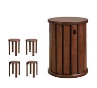 Sgabelli rotondi - Set di sedie da pranzo in legno massello, tavolino multifunzione impilabile, tavolino moderno per soggiorno o camera da letto - 4 pezzi