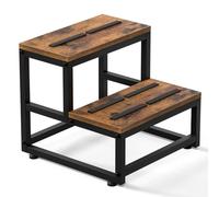 Sgabello a 2 Gradini in Legno e Ferro, Scaletta per Bambini e Adulti con Capacità 226kg, Piedini Antiscivolo Regolabili, per Cucina, Bagno, Camera (38x38x35.5cm)