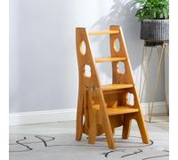 Sgabello a Gradini Convertibile 2-In-1 in Legno Massello, Sedia Scala | Pieghevole 4 Gradini per Biblioteca, Sgabello da Bar Portatile Multifunzionale(D)