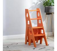 Sgabello a Gradini Convertibile 2-In-1 in Legno Massello, Sedia Scala | Pieghevole 4 Gradini per Biblioteca, Sgabello da Bar Portatile Multifunzionale(G)