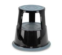 Sgabello a rotelle in metallo robusto - 2 gradini antiscivolo, ruote a blocco automatico - altezza 43 cm, carico 150 kg, sicurezza TÜV/GS, nero/grigio