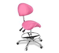 Sgabello a sella regolabile, sgabello di bellezza su ruote con schienale con sollevatore a gas idraulico girevole per salone di bellezza manicure tatuaggio dentista studio, rosa