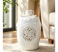 Sgabello a Tamburo In Ceramica, Sgabello da Giardino Versatile per Interno | Sgabello da Giardino In Ceramica, Sgabello a Tamburo Decorativo, Sedile e Tavolo Ausiliario(White)
