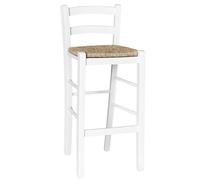OKAFFAREFATTO MADDALONI Sgabello da bar in legno bianco laccato con seduta in paglia h 67 cm