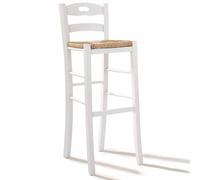 Sgabello alto da bar in legno bianco manico con seduta in paglia h 80 cm