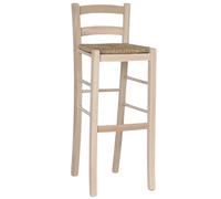 Sgabello alto da bar in legno grezzo da verniciare h 80 cm seduta in paglia