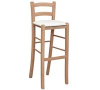 Sgabello alto H 80 in legno noce chiaro con schienale e seduta similpelle crema
