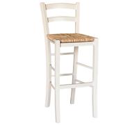 Sgabello Alto in Legno Bianco 73 cm Stile Rustico per Casa e Bar