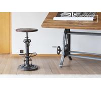 Sgabello alto in teak regolabile, stile industriale, 36x36x78 cm, girevole, robustezza ed eleganza