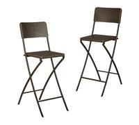 Relaxdays Sgabello Alto Pieghevole, Set da 2, H: 78 cm, Sedia da Bar con Schienale e Poggiapiedi, Aspetto Rattan Marrone