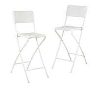Relaxdays Sgabello Alto Pieghevole, Set da 2, H: 78 cm, Sedia da Bar con Schienale e Poggiapiedi, Aspetto Rattan, Bianco