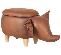 Sgabello Bambini Forma Elefante Ecopelle Marrone Imbottita Gambe Legno