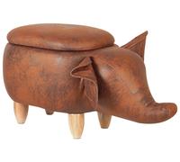 Sgabello Bambini Forma Elefante Ecopelle Marrone Imbottita Gambe Legno Elephant