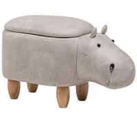 Sgabello Bambini Forma Ippopotamo Ecopelle Grigia Imbottita Gambe Legno