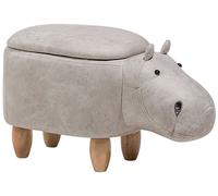Beliani Sgabello Bambini Forma Ippopotamo Ecopelle Grigia Imbottita Gambe Legno