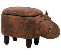 Sgabello Bambini Forma Ippopotamo Ecopelle Marrone Imbottita Gambe Legno
