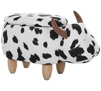Sgabello Bambini Forma Mucca Ecopelle Bianca e Nera Imbottita Gambe Legno