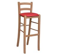 Sgabello bar legno chiaro con schienale h 80 cm seduta similpelle rosso