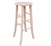 Sgabello bar tondo in legno grezzo da verniciare h 80 cm con gambe a sciabola