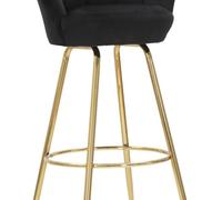 Sgabello bar in velluto imbottito nero con gambe in legno VIENNA NERO 55x53xh 110 cm - peso 7 kg set gambe Metallo dorato design petali di fiore nero