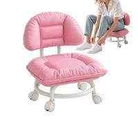 Sgabello basso con schienale e ruote, imbottito ergonomico | Sgabello da trucco per salone, bar, negozio, cucina, toeletta, garage, spa, cucito, compiti, disegno