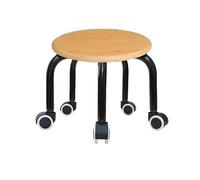 Sgabello basso in legno con 5 ruote, base in metallo regolabile, sedile universale rotondo per casa, ufficio o fitness, colore: nero/bianco