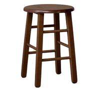 Sgabello basso in legno da bar seduta rotonda h 47cm noce scuro gamba dritta