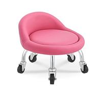 Sgabello basso in pelle imbottito con schienale, piccolo sedile girevole a 360° per maggiore comfort e mobilità