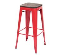 Sgabello bistrot Design Industriale HWC-A73 Legno Metallo Verniciato Rosso