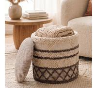 Sgabello con contenitore Lana 40cm Beige Rotondo Sgabello imbottito Tessuto