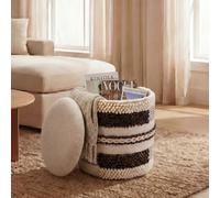 Sgabello con Contenitore Lana 40cm Beige Sgabello Rotondo Imbottito Tessuto