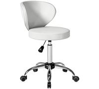 Sgabello con rotelle HOMCOM, sgabello massaggiante in PU con altezza regolabile 73-88 cm e schienale, anche girevole, Bianco