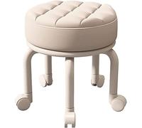 Sgabello con rotelle, sgabello basso con ruote, piccolo sgabello basso, sgabello basso con ruote girevoli a 360°, sedia in pelle PU, per casa, ufficio, garage, negozio, fitness sport, grigio (bianco,