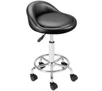 BAKAJI Sgabello con ruote, Seduta imbottita e Schienale Basso in Ecopelle, Base con Poggiapiedi in Acciaio Girevole a 360°, Altezza regolabile, ideale per estetista, Bar, Cucina, Ristoranti, (Nero)