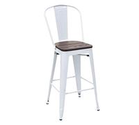 Sgabello con Schienale bistrot Design Industriale HWC-A73 Legno Metallo Verniciato Bianco
