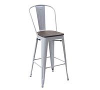 Sgabello con Schienale bistrot Design Industriale HWC-A73 Legno Metallo Verniciato Grigio