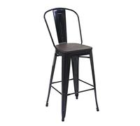Sgabello con Schienale bistrot Design Industriale HWC-A73 Legno Metallo Verniciato Nero