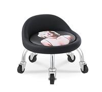 Sgabello con schienale e cuscino in pelle per sedili a rotelle bassi, di piccole dimensioni, girevole a 360 gradi per comfort e mobilità