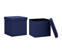 Sgabello con vano portaoggetti, 2 pezzi, blu, effetto lino, pieghevole, imbottito, 38 x 38 x 38 cm, salvaspazio, stabile, per cucina, balcone, giardino, esterno, come sgabello e sgabello