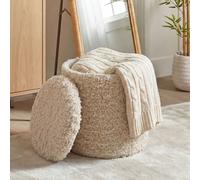 Sgabello contenitore in lana 40cm Beige Sgabello rotondo imbottito in tessuto