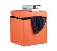 Relaxdays Sgabello, Coperchio, Pouf Contenitore, Poggiapiedi, in Ecopelle, H x L x P: 38 x 38 x 38 cm ca.. arancione