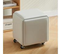 Sgabello cubo 5 in 1, poggiapiedi rimovibile, sedia a rotelle per soggiorno e camera da letto, sgabello impilabile con ruote girevoli, design moderno bianco (grande)